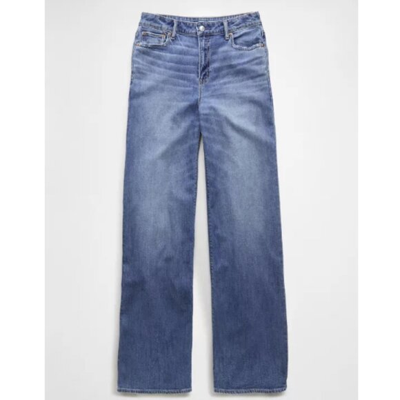 AE Dreamy Drape Stretch Super High-Waisted Baggy Wide-Leg Jean Med Wash Size 0 - Picture 2 of 14